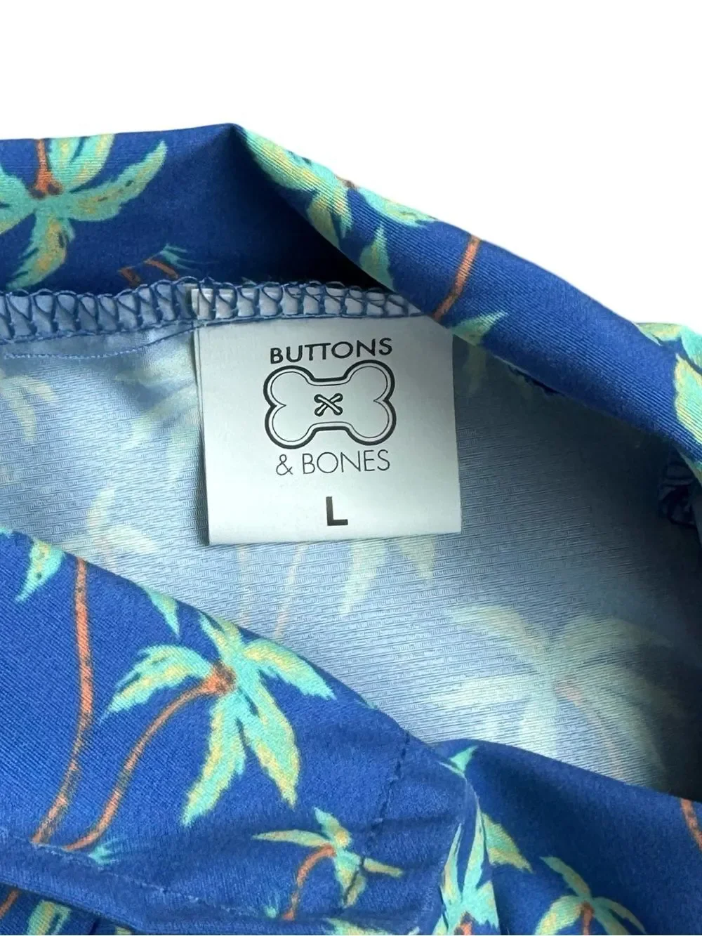 Buttons & Bones Blue Button Up & Velcro Tropical Print Dog Shirt Size L NWT